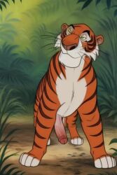 ai_generated all_fours big_penis cartoony disney feline feral huge_cock huge_cock jungle looking_at_viewer male male_focus male_only shere_khan tiger