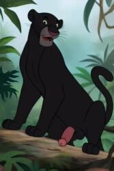 ai_generated bagheera bagheera_(jungle_book) big_penis black_panther cartoony disney feline feral jungle looking_at_viewer male male_focus male_only panther pantherine