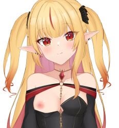 1girls 2d 2d_(artwork) areola blonde_hair dsuzu eternals_(idol_corp) female female_only front_view hi_res high_resolution idol_corp idol_es latam_virtual_youtuber light-skinned_female light_skin long_hair nipple pigtails pink_hair pointy_ears red_eyes ruby_runeheart showing_breasts showing_nipple simple_background small_breasts smiling smiling_at_viewer solo two_tone_hair virtual_youtuber vtuber vtuberfanart white_background