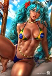 1girls abs absurd_res alternate_version_at_paywall alternate_version_available beach bead_bracelet bead_necklace beads bikini blue_eyes blue_hair bracelet brazil brazilian_female brazilian_flag brazilian_flag_bikini brazilian_miku clothed dark-skinned_female detailed_background female female_only flag_bikini flower_in_hair gold_bracelet hatsune_miku jewelry latin_american_hatsune_miku_(meme) latina logan_cure navel necklace palm_tree panties shirt side-tie_bikini soccer_uniform solo solo_female solo_focus suggestive sunglasses sunglasses_on_head tagme tan tan_body tan_lines tan_skin thong thong_bikini twintails vocaloid waist_beads wristwear_only