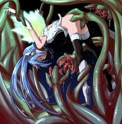 ambiguous_penetration arms_behind_back ass_grab blue_hair boots bottomless closed_eyes dress fumihiro gloves nymph nymph_(sora_no_otoshimono) one_shoe open_mouth rape restrained screaming single_shoe solo sora_no_otoshimono tears tentacle tentacles_under_clothes thighhighs tied_hair torn_clothes twintails wings