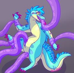 2017 anal anal_sex animal_genitalia anthro blue_body blue_penis blue_scales blush bodily_fluids cel_shading claws consentacles crocodile crocodilian crocodylid cum cum_in_tentacles digital_drawing_(artwork) digital_media_(artwork) digitigrade dripping_tentacles eyebrows feet foot_grab forked_tongue genital_fluids genital_slit genitals gojiteeth grey_background half-closed_eyes hi_res looking_pleasured male male_anthro male_only narrowed_eyes nude ollie_(gojiteeth) open_mouth oral oral_penetration penetration penis penis_in_tentacle pink_blush pink_claws pink_eyes pink_tongue pupils purple_tentacles reptile restrained restrained_by_tentacles scales scalie sex shaded sharp_teeth signature simple_background slit_pupils snout solo tail tapering_penis teeth tentacle tentacle_around_foot tentacle_around_wrist tentacle_cum tentacle_in_ass tentacle_in_mouth tentacle_penetration tentacle_sex tentacle_slime tongue translucent translucent_tentacles wet_tentacles wrist_grab yellow_body yellow_scales yellow_sclera