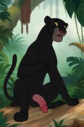 ai_generated bagheera bagheera_(jungle_book) big_penis black_panther cartoony disney feline feral jungle looking_at_viewer male male_focus male_only panther pantherine