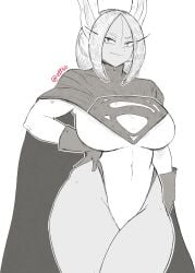 1girls big_breasts bunny_ears bunny_girl dark-skinned_female dc dc_comics ettso hand_on_hip huge_breasts miruko my_hero_academia rumi_usagiyama supergirl_(cosplay) superman_(series) thick_thighs