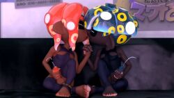 3d adynamical blue_hair cum dark-skinned_femboy dark_skin femboy femboy_on_femboy fuckboy gay hand_holding kissing masturbating_together masturbation octoling octoling_boy orange_hair splatoon wholesome yaoi