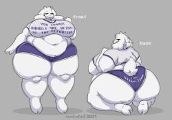 
anthro 
boss_monster_(undertale) 
digital_drawing_(artwork) 
meme_attire belly big_breasts biped bovid breasts butt caprine cellulite clothed clothing curvy_figure digital_media_(artwork) english_text female fur goat horn looking_at_viewer mammal mature_female meme mexifurfoof navel nipples overweight overweight_female red_eyes simple_background smile solo tail text the_weight_of_the_situation_(meme) thick_thighs undertale undertale_(series)
toriel voluptuous white_body white_fur wide_hips