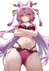 1girls ai ai_generated bra female fu_xuan_(honkai:_star_rail) hair_ornament honkai:_star_rail lingerie looking_at_viewer panties pink_hair solo underwear