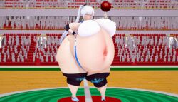 huge_ass huge_breasts obese obese_female redguy1995_(artist) rwby sportswear tagme uniform weiss_schnee white_hair