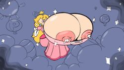 alternate_breast_size balloon breast_expansion breasts_bigger_than_head breasts_bigger_than_torso breasts_out_of_clothes dapperlewds expansion heart-shaped_pupils huge_breasts lactation mario_(series) massive_breasts nintendo oversized_breasts p-balloon princess_peach super_mario_bros._wonder tagme