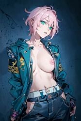 1girls 2d 2d_(artwork) ai_generated big_breasts breasts commentary_request delinquent female female_focus female_only gangster girl green_eyes naked nipples nude partially_clothed partially_clothed_female partially_naked partially_nude pink_nipples request senju_kawaragi sensual tokyo_revengers topless