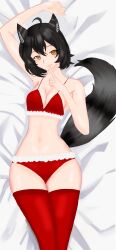 bl black_hair body_pillow bodypillow christmas christmas_outfit female female_only genderswap_(mtf) kihjax raccoon raccoon_ears raccoon_tail rule_63 virtual_youtuber vtuber vtuberfanart yellow_eyes