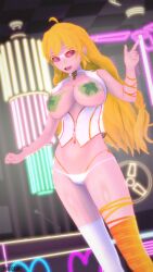 1girls arrancon blonde_female blonde_hair club half-dressed half_naked half_naked_female long_hair long_hair_female pasties purple_eyes rave red-tinted_eyewear remake rwby sunglasses tinted_eyewear yang_xiao_long