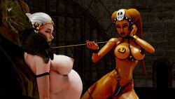 2girls 3d alien ass bracelet braided_hair bubble_butt circlet femsub fishnet_legwear harem harem_girl headwear huge_breasts hutt insektikor jabba_the_hutt leash long_hair maledom orange_skin original_characters pasties pregnant slave slave_collar slavegirl star_wars submissive_female thong tongue_out twi'lek white_hair