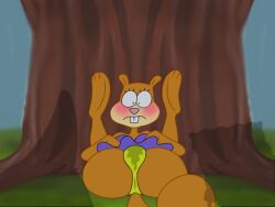 bikini blush caught dickelodeon furry holding_legs legs_behind_head nickelodeon panties parody patrick_star sandy_cheeks spanky15 spongebob_squarepants spongebob_squarepants_(character) spongebob_squarepants_(series) squirrel wet wet_pussy