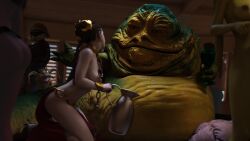 1girls 3d alexbridger armlet ass belly_dancer belly_dancer_outfit bracelet brown_eyes brown_hair chain_leash chained drink femsub harem_girl harem_outfit headwear holding_drink holding_jug holding_object humiliation hutt jabba_the_hutt jawa jug large_breasts laudica loincloth medium_breasts multiple_girls pitcher princess_leia_organa salacious_crumb slave slave_bikini slave_collar slave_leia slave_outfit slavegirl star_wars submissive_female