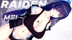 1girls female female_focus female_only honkai_(series) honkai_impact_3rd huge_breasts jacket jacket_open long_hair purple_eyes purple_hair qos queen_of_spades raiden_mei tagme tease teasing teasing_viewer tight_fit underwear vulcax