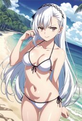 1girls ai_generated beach classroom_of_the_elite female kiryuuin_fuuka long_hair looking_at_viewer solo_female swimsuit swimwear white_bikini white_hair youkoso_jitsuryoku_shijou_shugi_no_kyoushitsu_e