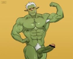 abs armpit_hair balls body_hair censored cerberus_arts genitals goblin goblin_male green_body green_skin hair humanoid humanoid_genitalia humanoid_penis humanoid_pointy_ears male male_only muscular muscular_humanoid muscular_male nipples pecs penis pubes rigurd solo tensei_shitara_slime_datta_ken that_time_i_got_reincarnated_as_a_slime vein veiny_muscles veiny_penis white_hair