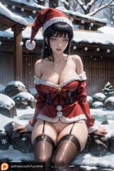 ai_generated breasts byakugan christmas_outfit cum_on_body cum_on_breasts cum_on_face dark_blue_hair depth_of_field hyuuga_hinata long_hair luname naked naruto naruto_(series) naruto_shippuden nude outdoors pussy santa_costume santa_hat snow snowflake village wet wet_body white_eyes