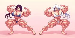 2girls abs biceps big_breasts big_muscles bikini breasts female hair kama-kumo large_breasts large_muscles long_hair muscles muscular muscular_arms muscular_female muscular_legs muscular_thighs pecs