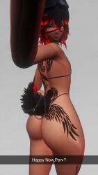 androgynous angry armpits arms_up ass_focus ass_shot ass_tattoo bikini black_hair blue_eyes dark-skinned_male dark_skin dark_skin_femboy dissappointed_look face_stripes femboy micro_bikini red_eyes red_highlights self_upload selfie snapchat tattoo tattoos thick_ass thick_thighs vrchat vrchat_avatar vrchat_model