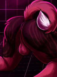 akita anthro anus ass balls canid canine canis curled_tail digital_media_(artwork) domestic_dog fur genitals hornedupbuck inside male mammal simple_background solo spitz stripes tail