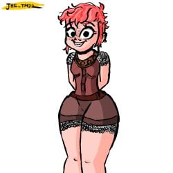 1girls adorable cartoony cute line_art netflix nimona nimona_(nimona) pink_hair short_hair small_breasts smile smiling thetm22 thick thick_thighs thighs tight_clothing tomboy wide_hips