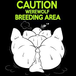 absurd_res anthro bodily_fluids breasts breath canid canine caution_sign cum cum_in_pussy cum_inside female fur genital_fluids heart hi_res leaking_cum legs_up lying mammal nude on_back pictogram simple_background solo spread_legs spreading sweat thick_thighs trifuson were werecanid werecanine werewolf