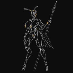 abs antennae_(anatomy) anthro arthropod arthropod_abdomen ass big_breasts big_butt breasts curvy_figure digital_media_(artwork) female genitals gold_(metal) gold_jewelry huge_breasts huge_butt huge_thighs humanoid hymenopteran insect_wings insects jewelry ka-50blackshark looking_at_viewer muscular nipple_piercing nipples not_furry nude piercing pussy simple_background thick_thighs wasp wide_hips wings