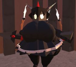 1girls big_ass big_breasts big_butt big_thighs black_body black_helmet black_pants black_shoes breasts bubble_ass bubble_butt cake_soldier cookie_run cookie_run_the_darkest_night cute female female_only grey_skin horns huge_breasts rec_room skirt soldier thick_ass thick_thighs weirdmaker43 yellow_eyes