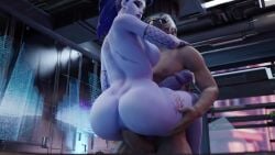 1boy 1futa 30_seconds 3d 3d_animation anal anal_sex animated anus athletic_futanari big_ass big_penis blue_hair blue_skin breasts cum cum_while_penetrated cumshot elbow_sleeve fishnets futanari futanari_penetrated futasub human leggings light-skinned_male longer_than_30_seconds male_on_futa moaning nyl_widowmaker overwatch rear_view sex sheer sheer_clothing sound stand_and_carry_position standing_sex tdontran video widowmaker