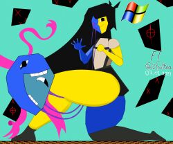 1girls 2023 3_eyes black_eyes black_hair blue_skin dated ena face_split female female_only fruittea joel_g long_hair mask multi_eye multicolored_body newgrounds no_humans no_sex skirt smile socks solo solo_female teeth thick thick_thighs thighs windows_xp yellow_skin