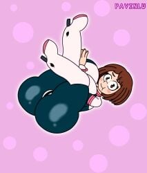 1girls ass ass_focus big_ass big_breasts big_butt boku_no_hero_academia clothing cute dat_ass floating flying looking_at_viewer my_hero_academia ochako_uraraka pavinlu thick_thighs thunder_thighs uravity