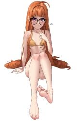 atlus barefoot feet female female_only glasses orange_hair persona persona_5 sakura_futaba small_breasts solo swimsuit x_xith_x