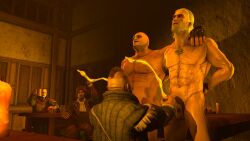 3d 3d_model 5boys bar cd_projekt_red celebration cheers cum cum_drip cumming_from_handjob drinking enjoying_the_show friendly gay geralt_of_rivia hanging_out having_fun homoerotic indoor_nudity indoors letho_of_gulet male male_bonding male_only males_only pub public public_handjob public_nudity shooting_cum the_witcher_(series) totally_not_gay wadsfgh69