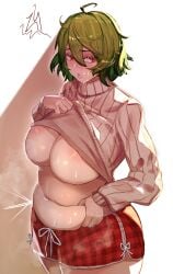 bbw belly_overhang big_belly big_breasts big_female blush chubby chubby_female embarrassed fat fat_ass fat_female fat_fetish fat_girl fat_woman fatty green_hair holding_belly huge_breasts kikimifukuri large_female obese obese_female overweight overweight_female plump pork_chop thick_thighs touhou weight_conscious weight_gain yuka_kazami yuuka_kazami