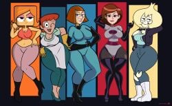 5girls alternate_version_available apron big_breasts blonde_hair blue_pants bodysuit breasts brown_eyes brown_hair cleavage crossover danny_phantom debbie_turnbull debs_turnbull dexter's_laboratory dexter's_mom female female_only footwear full_body hair half-closed_eyes hand_behind_head hand_on_hip helen_parr hips huge_breasts jacket legs lips madeline_fenton mature mature_female mature_woman milf mother multiple_girls one_eye_closed orange_hair pants pills-in-a-little-cup purple_eyes robotboy shirt short_hair smile steven_universe superheroine the_incredibles thick_lips thighs vidalia_(steven_universe) white_apron wide_hips wink winking