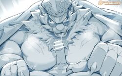 anthro bara barazoku claws dislyte felid gay genitals jin_qiu male male_only mammal nipples pantherine pecs penis scar sollyz tiger vein veiny_penis