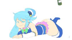 1girls animated animated_gif aqua_(konosuba) ass boots female female_only fully_clothed huge_ass kono_subarashii_sekai_ni_shukufuku_wo! leo... long_hair looking_at_viewer lying miniskirt smile solo