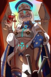 1girls big_breasts blonde_female blonde_hair blonde_hair blonde_hair_female church coat disdain female female female_focus female_only glasses glowing_markings leather_boots markings pantyhose priest priestess raised_leg saber_01 spilled_drink spilling_drink stepping underboob underwear wine wine_glass