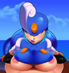 animated areola big_breasts blue_eyes breasts edit edited huge_breasts inverted_nipples looking_at_viewer mega_man mega_man(classic) mermaid naughty_face nipples paizuri penis pov sea splash_woman theboogie third-party_edit tongue_out