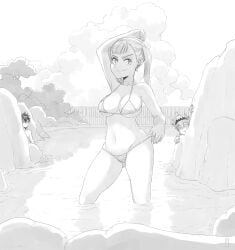 1girls 2boys anime_style asta_(black_clover) bikini black_clover cowgirl_position female female_focus gray_background illustration leo... male monochrome multiple_boys noelle_silva solo_focus white_background yuno_grinbellior