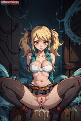 ai_generated blonde_hair cum dripping_cum exposed_pussy fairy_tail gamarjobson lucy_heartfilia pussy spread_legs tentacle tentacle