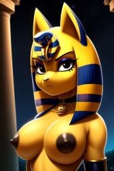 1girls ai_generated animal_crossing ankha ankha_(animal_crossing) anthro big_breasts breasts cat_ears cat_girl choker egypt egyptian feline female furry large_breasts mammal nintendo tagme tailzai