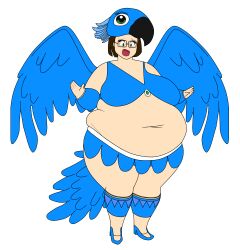 1girl bbw belly belly_button bikini bird_costume blue_bikini breasts costume fat female_only linda_gunderson obese obese_female rio_(film) rio_(series) solo_female wings