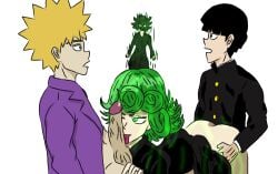 2boys 2girls blowjob female fubuki_(one-punch_man) male mob_psycho_100 multiple_boys multiple_girls one-punch_man penis psychic shigeo_kageyama tatsumaki teruki_hanazawa vaginal_penetration