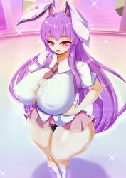 1girls alternate_costume alternate_version_available big_breasts boob_window breast_expansion breasts bunny_ears bunny_girl clothed_female dollyspica huge_breasts light-skinned_female long_hair nipple_bulge open_mouth panties purple_hair red_eyes reisen_udongein_inaba skirt socks solo solo_female thick_ass thick_hips thick_thighs touhou wardrobe_malfunction