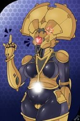 android breasts bungie destiny_(game) destiny_2 latex machine middle_finger robot robot_girl rubber thick_thighs tight_clothing vex_(destiny)