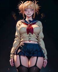 1girls 2023 2023s ai_generated belly_button big_breasts black_panties blonde_female blonde_hair blonde_hair_female blue_skirt boku_no_hero_academia breasts cleavage cleavage_cutout dark_background detailed detailed_background female female_focus female_only fr34ky hair himiko_toga huge_breasts legwear light-skinned_female light_skin looking_at_viewer miniskirt my_hero_academia navel panties red_sailor_collar sailor_collar school_uniform schoolgirl skirt smile smiling smiling_at_viewer socks solo solo_female solo_focus standing stockings teeth thick_thighs thighs toga_himiko underwear villainess wide_hips yandere yellow_eyes