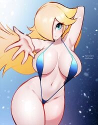 1girls big_breasts bikini blonde_hair blue_bikini blue_eyes breasts female female_only hair_over_one_eye jaxartdump large_breasts long_hair looking_at_viewer mario_(series) navel nintendo princess_rosalina sling_bikini solo super_mario_galaxy voluptuous